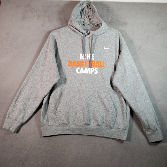 Nike Hoodie Mens M Gray Basketball Camps Swoosh Logo Club Fleece Pullover Active - Picture 1 of 9